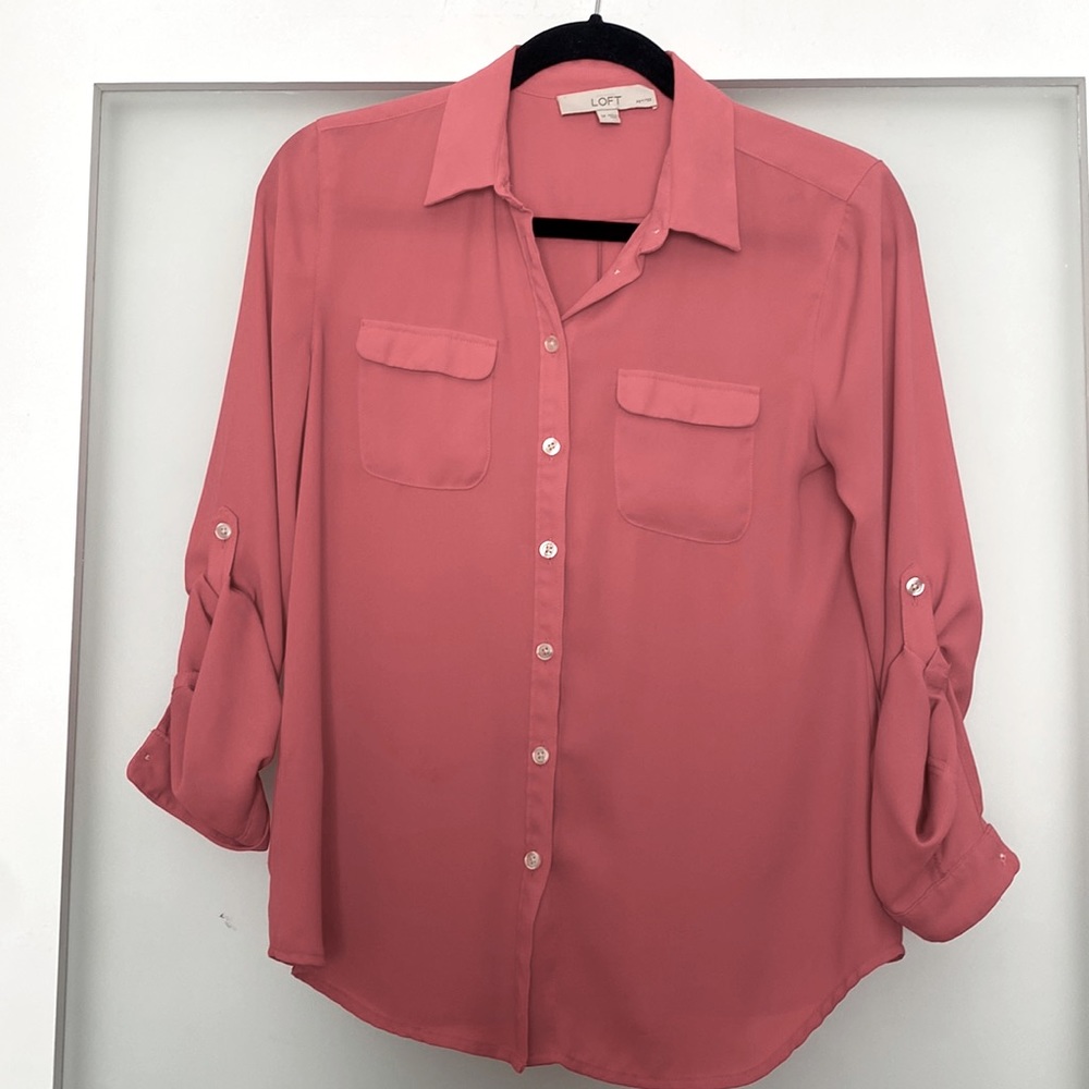 LOFT petite coral button front blouse size small petite SP